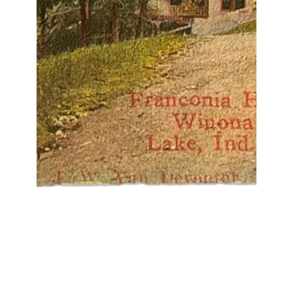 Atq Litho Postcard Ephemera Franconia Hotel Winona Lake, IN Pub JW Van De Venter - Picture 3 of 5